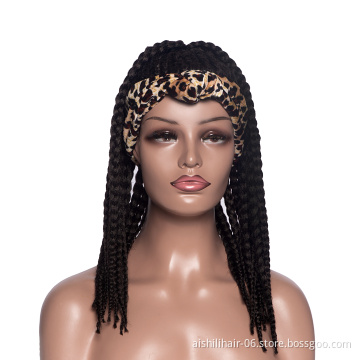 Aishili high quality braided wigs wrap turban wigs leopard print headband wig for women